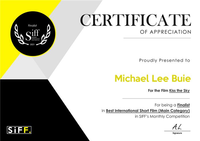 Kiss the Sky Certificate of Appreciation Nominee
